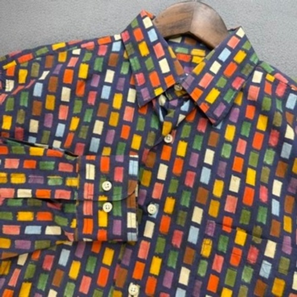 VTG Maus & Hoffman Geometric Blocks Button Up Shirt M Multicolor Cotton USA Made